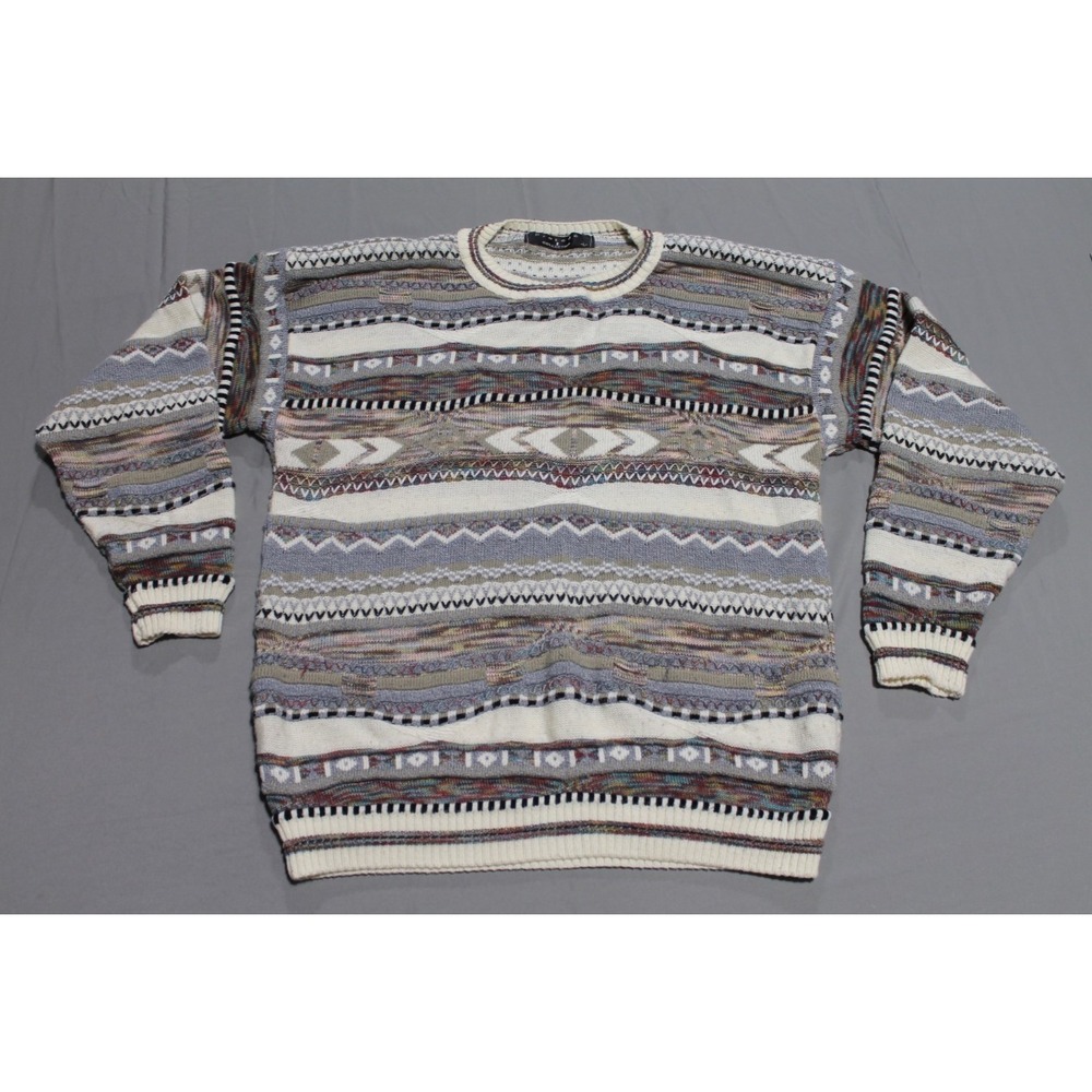 Vintage Protege Collection Mens Large 3D Knit 90s Rainbow Sweater Pullover